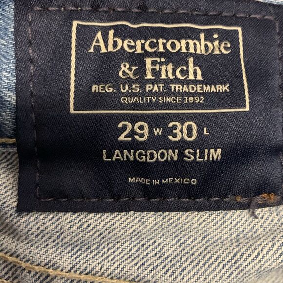 Abercrombie & Fitch Langdon Blue Light Wash Slim Frayed Hem Jeans Size 29 X 26 - Picture 4 of 13
